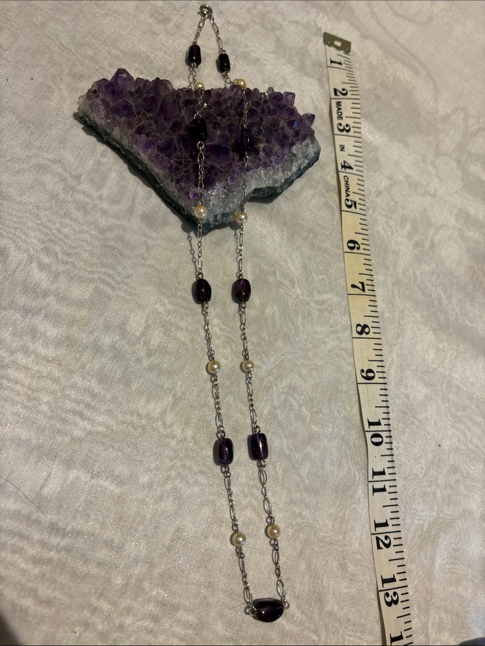 Sterling Silver, Amethyst & Pearl Necklace